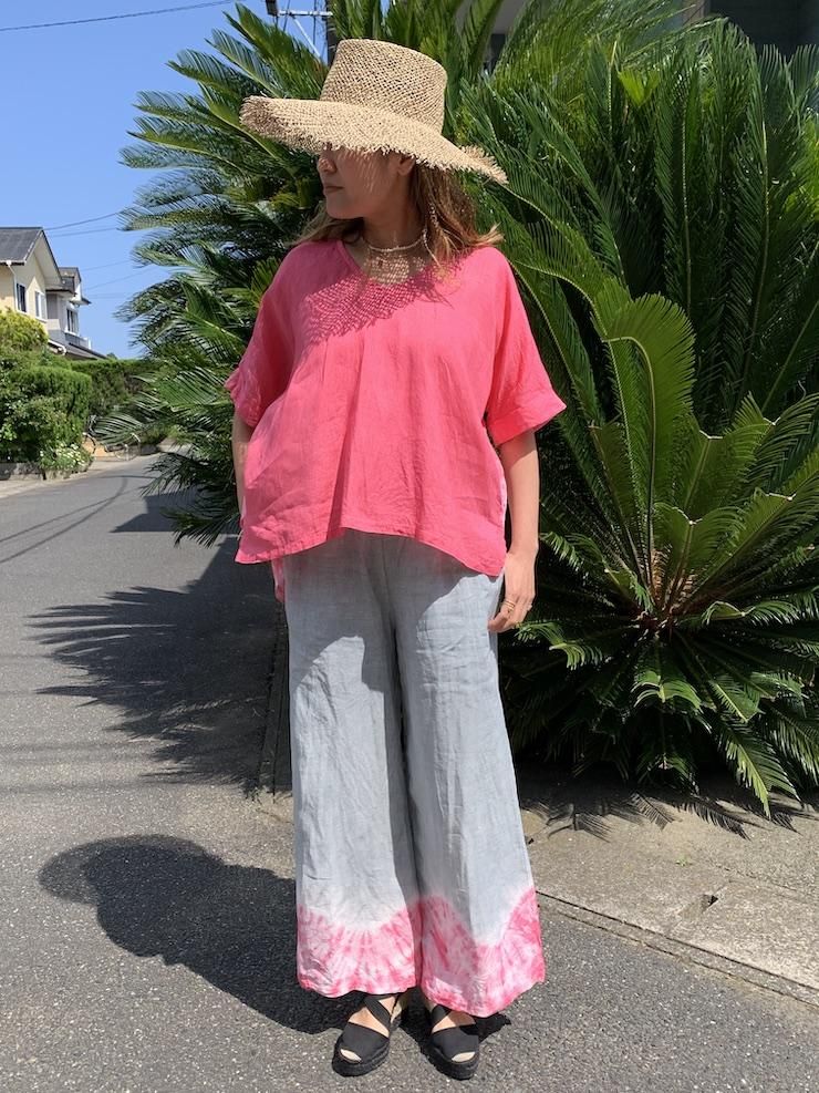 Frenh Linen Relax Pants Lightgray x Pink!Pink!Pink!