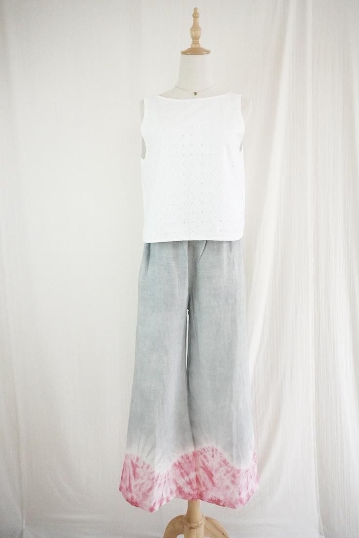 Frenh Linen Relax Pants Lightgray x Pink!Pink!Pink!