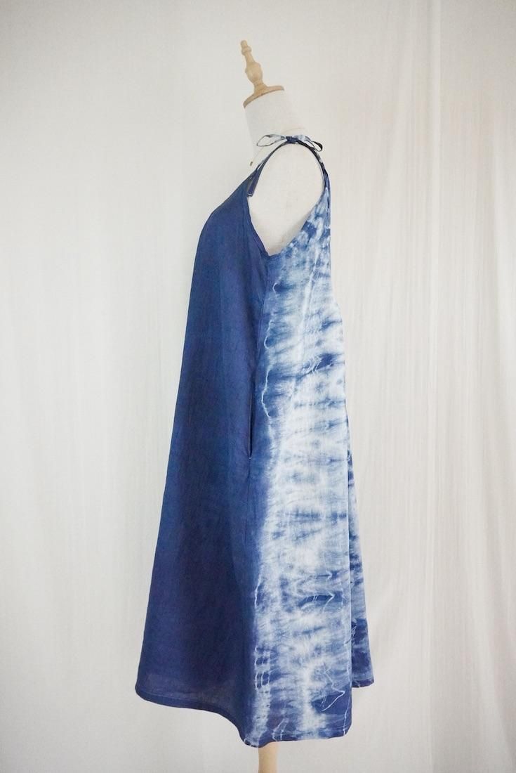 French Linen Ribbon camisole op Navy