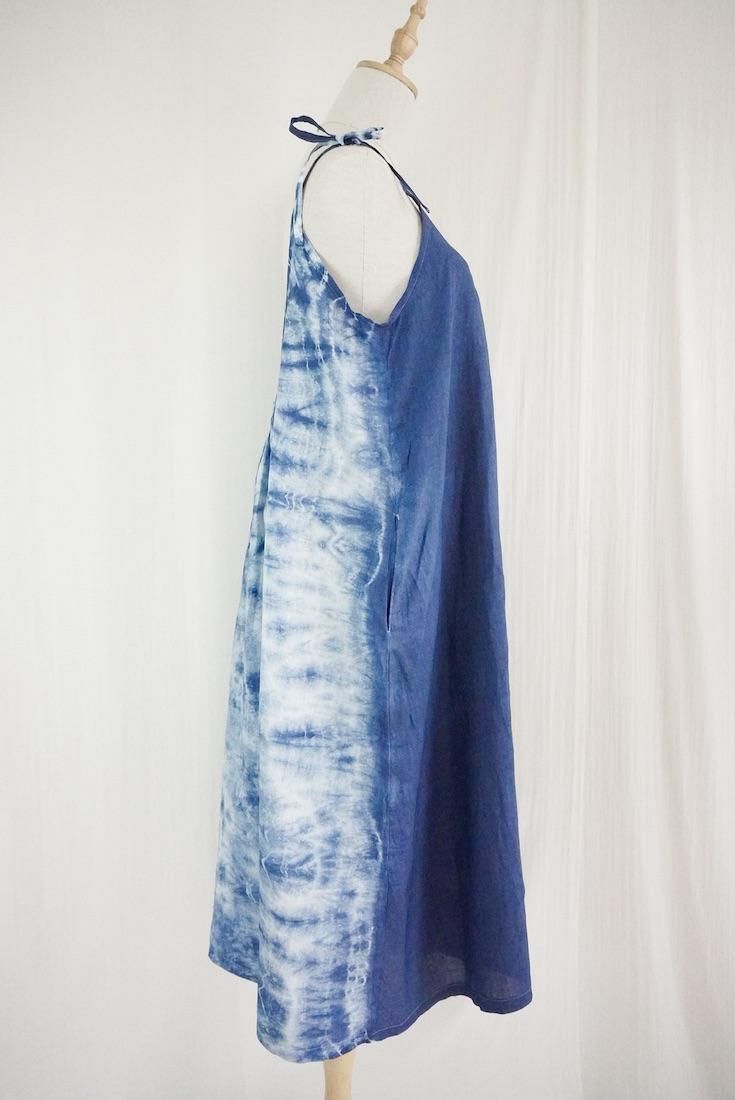 French Linen Ribbon camisole op Navy