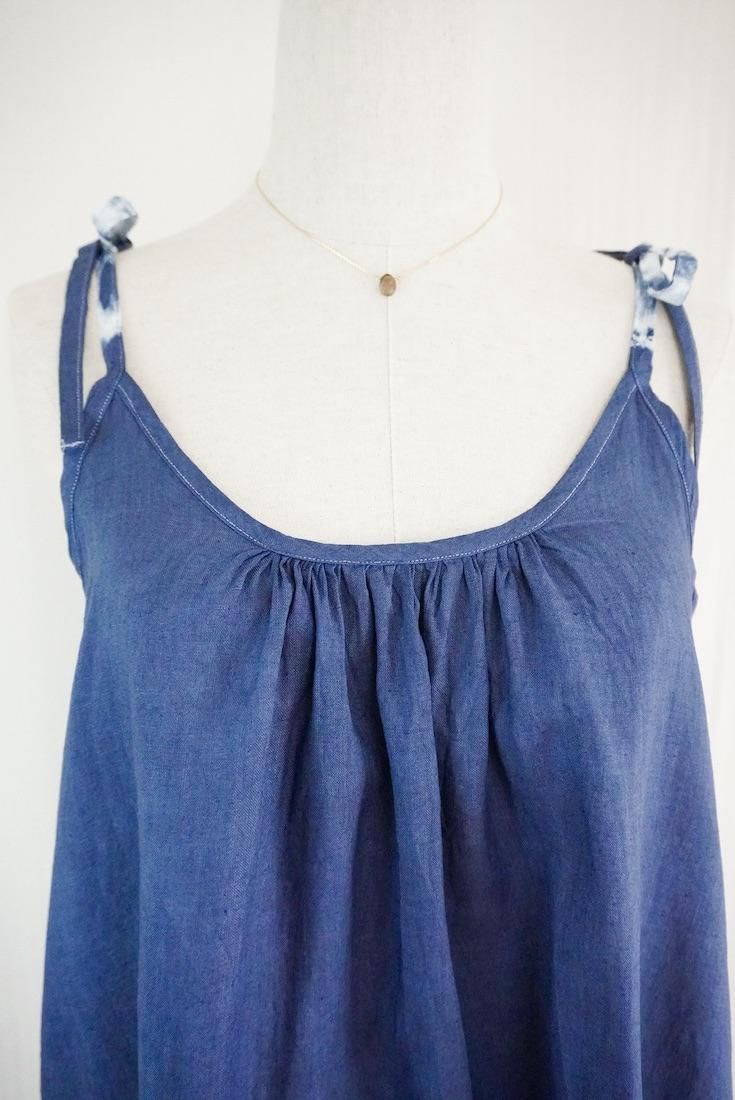 French Linen Ribbon camisole op Navy