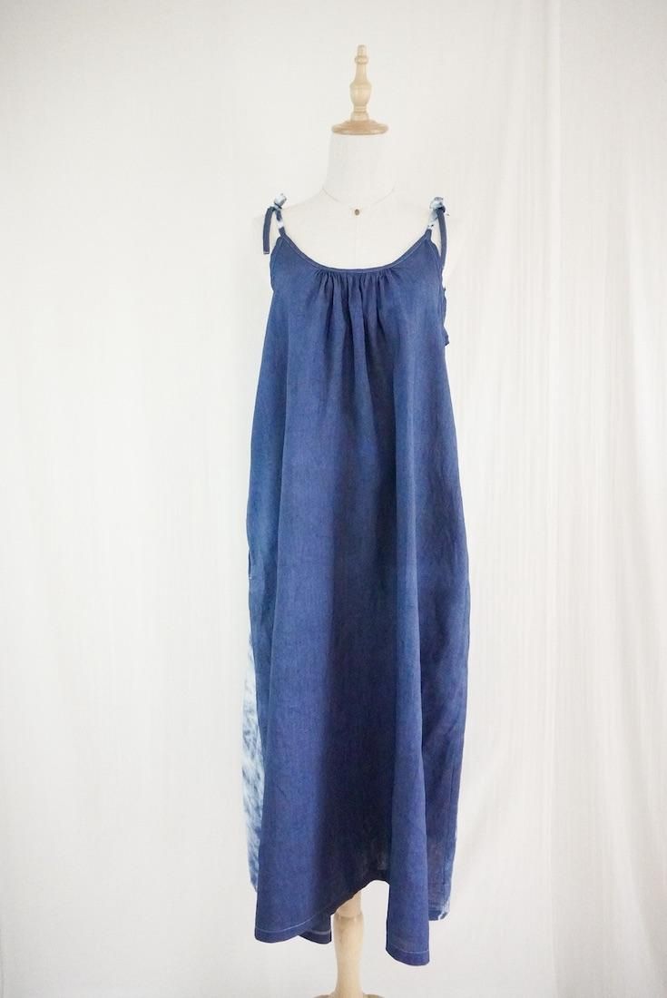 French Linen Ribbon camisole op Navy
