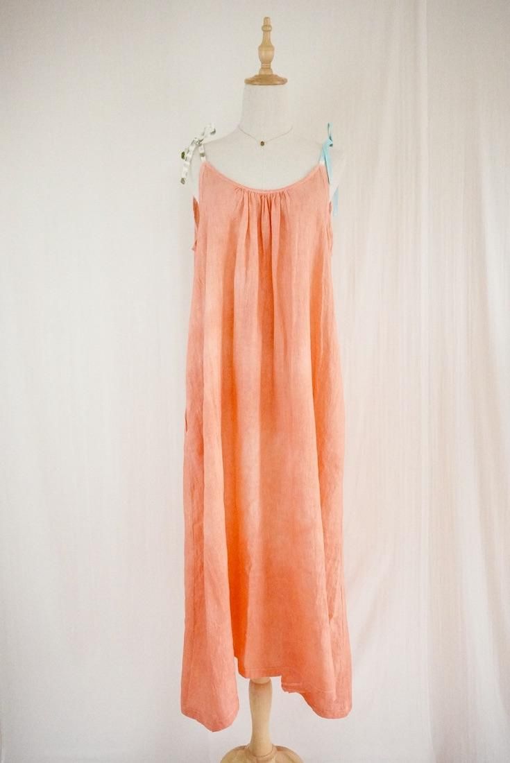 French Linen Ribbon camisole op Sunset time x Turquoise x Khaki 