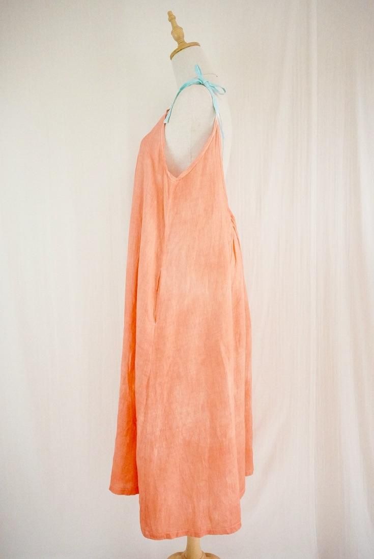French Linen Ribbon camisole op Sunset time x Turquoise x Khaki 