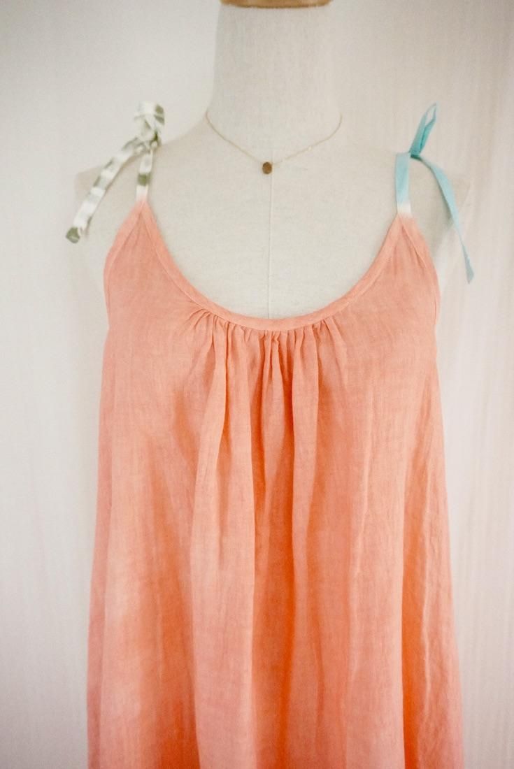 French Linen Ribbon camisole op Sunset time x Turquoise x Khaki 