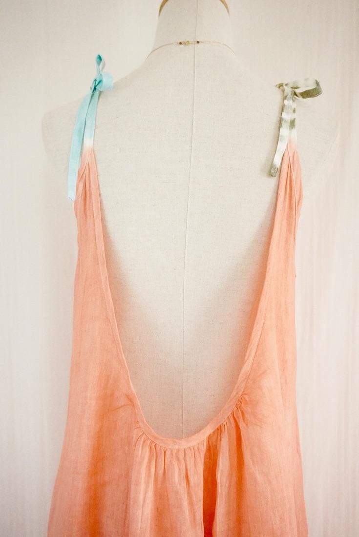 French Linen Ribbon camisole op Sunset time x Turquoise x Khaki 
