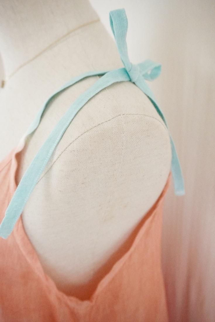 French Linen Ribbon camisole op Sunset time x Turquoise x Khaki 
