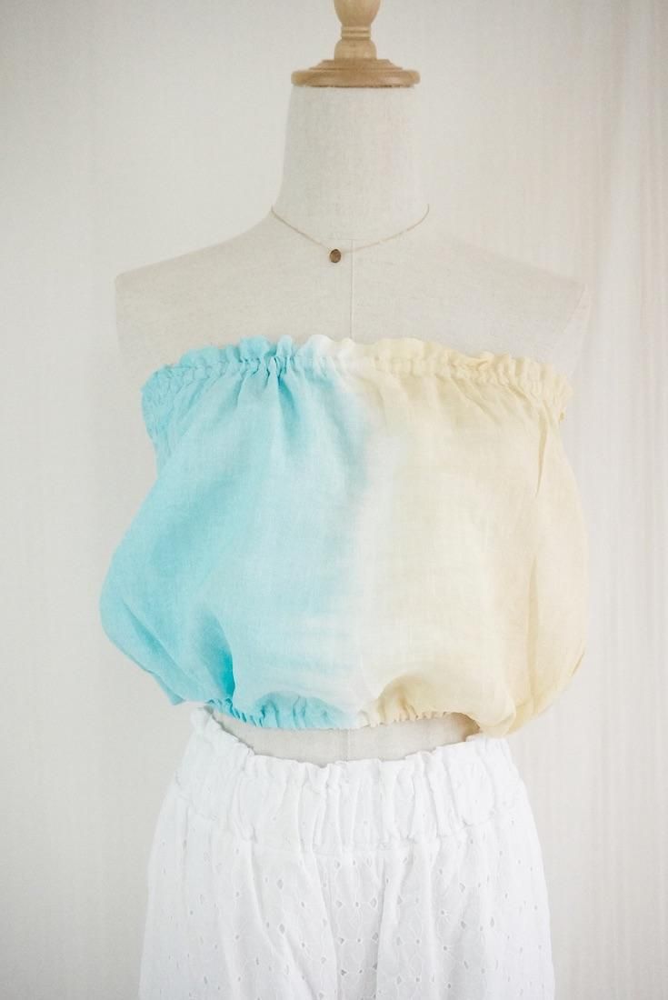 French Linen Short Bare top Custard x Turquoise