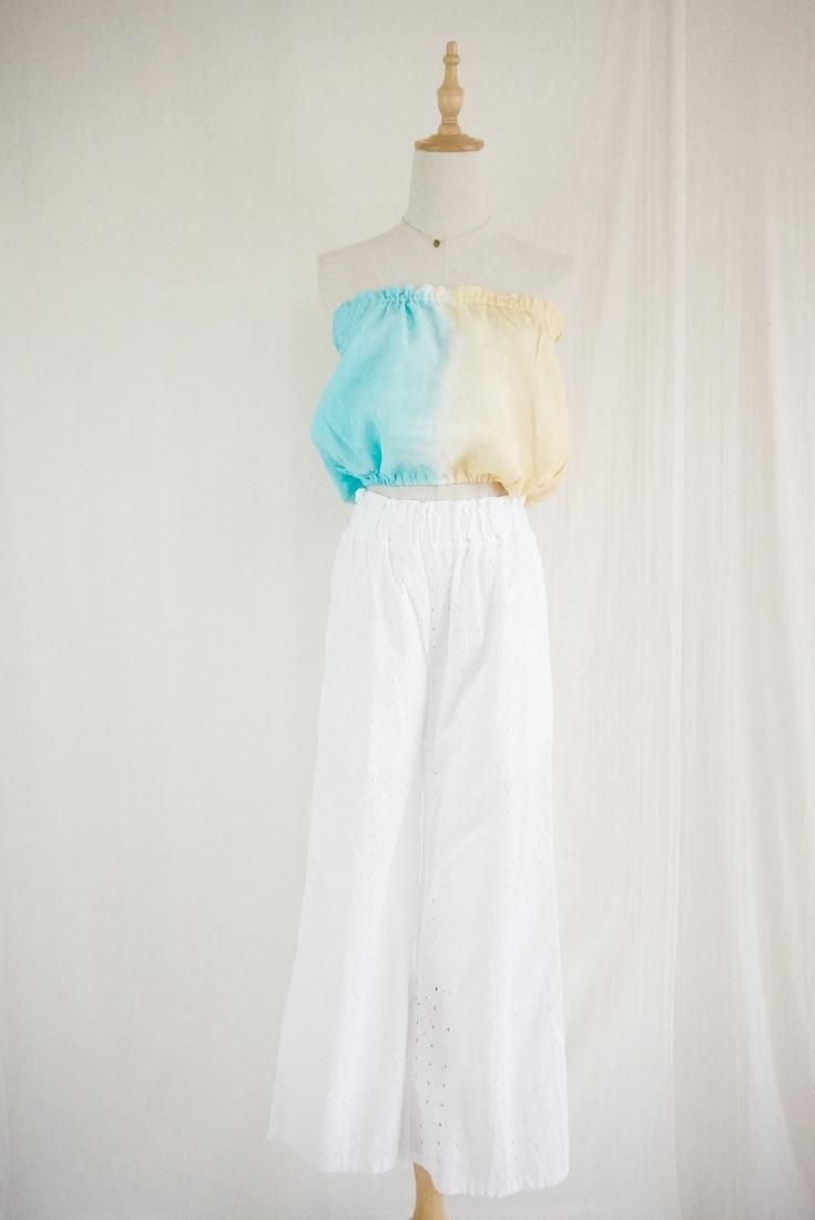 French Linen Short Bare top Custard x Turquoise