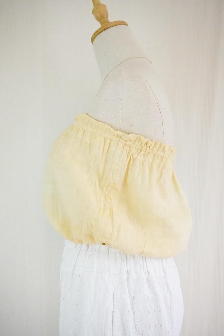 French Linen Short Bare top Custard x Turquoise