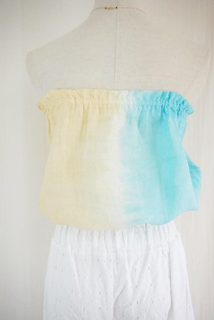 French Linen Short Bare top Custard x Turquoise
