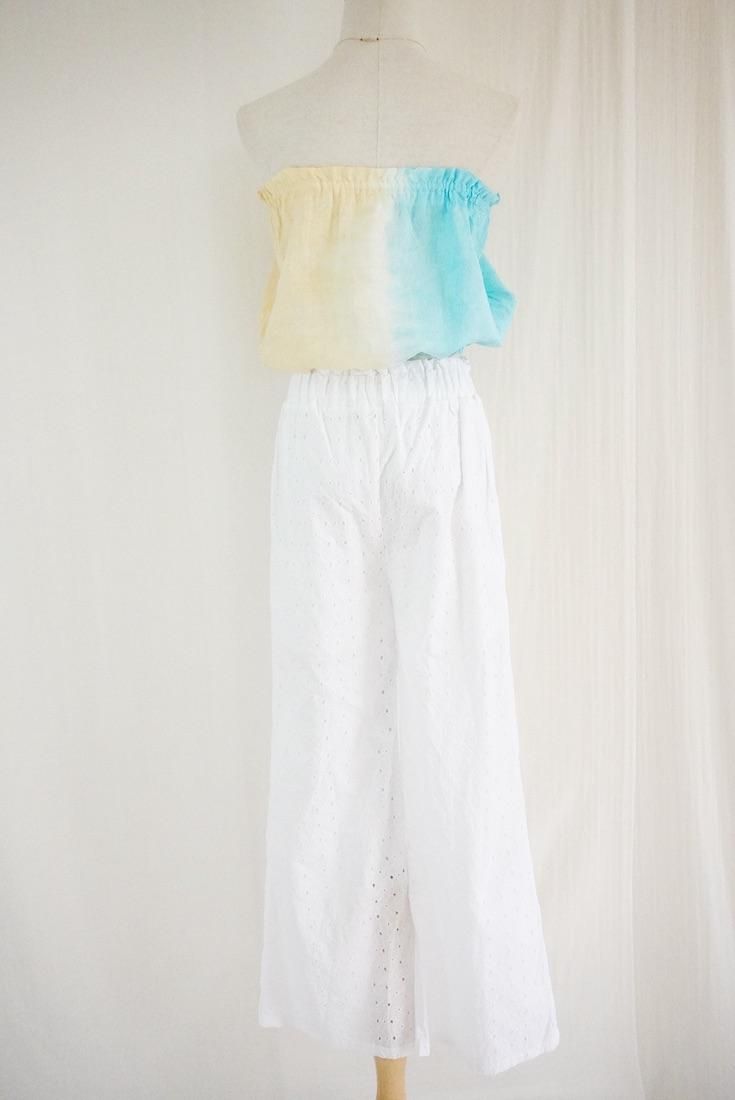 French Linen Short Bare top Custard x Turquoise