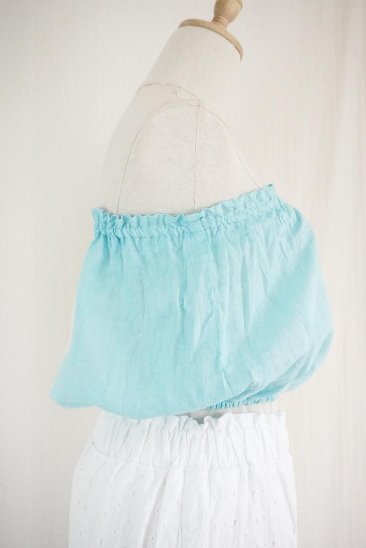 French Linen Short Bare top Custard x Turquoise