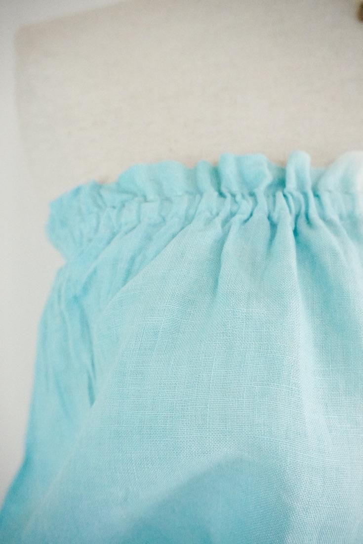 French Linen Short Bare top Custard x Turquoise