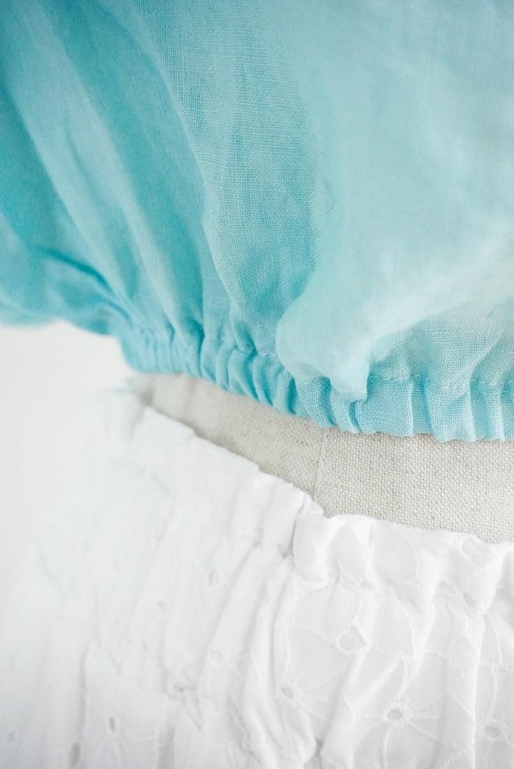 French Linen Short Bare top Custard x Turquoise