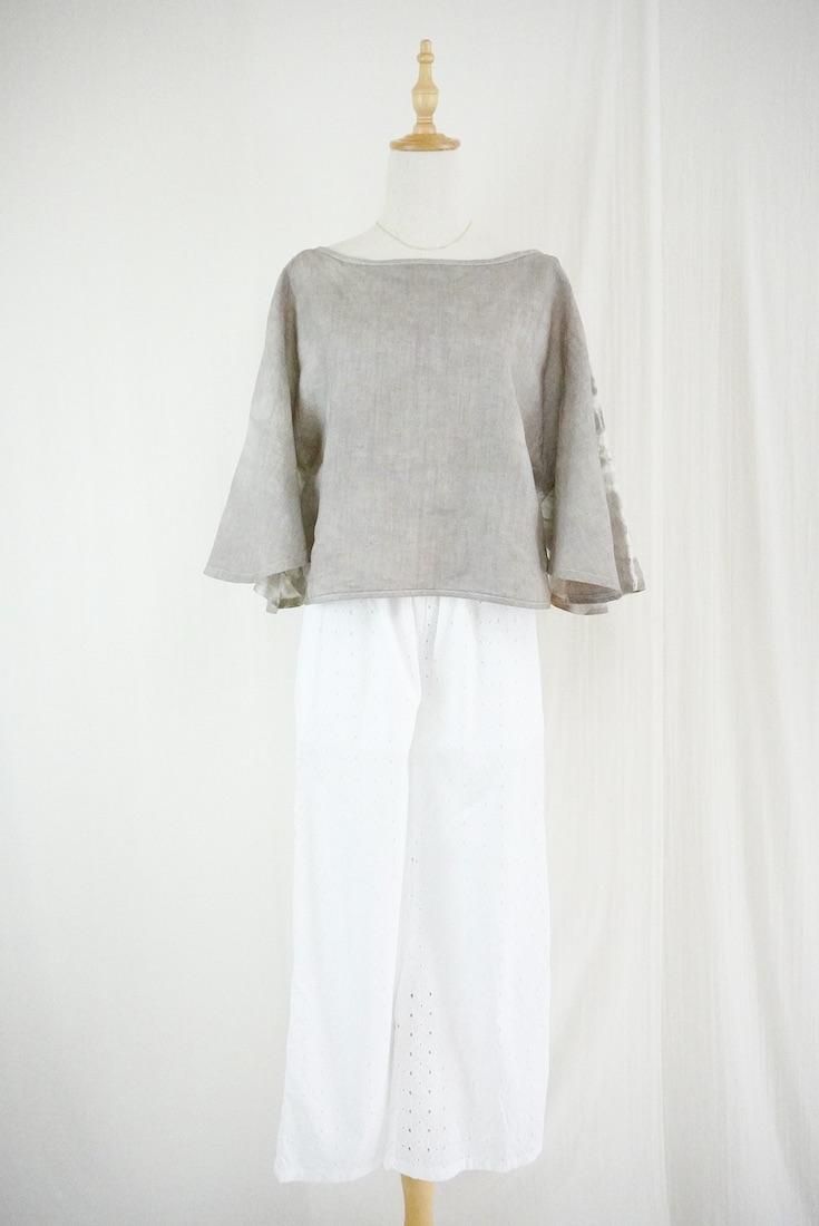 French Linen 2way flare sleeve top Taupe