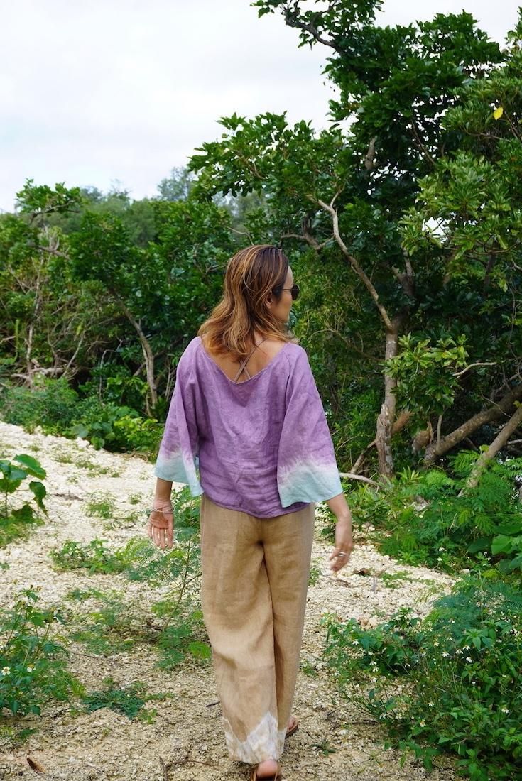 French Linen 2way flare sleeve top Taupe