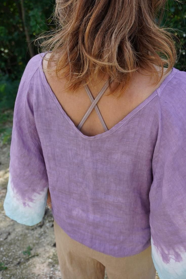 French Linen 2way flare sleeve top Taupe