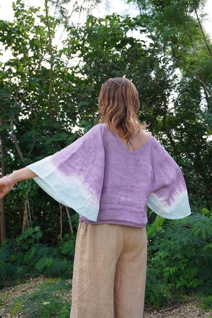 French Linen 2way flare sleeve top Taupe