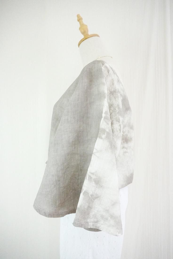 French Linen 2way flare sleeve top Taupe