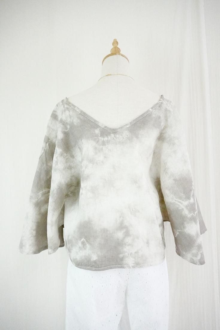 French Linen 2way flare sleeve top Taupe
