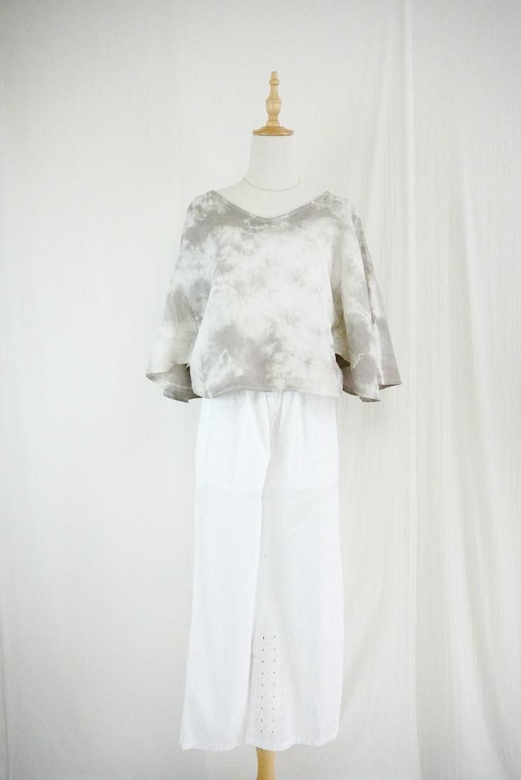 French Linen 2way flare sleeve top Taupe