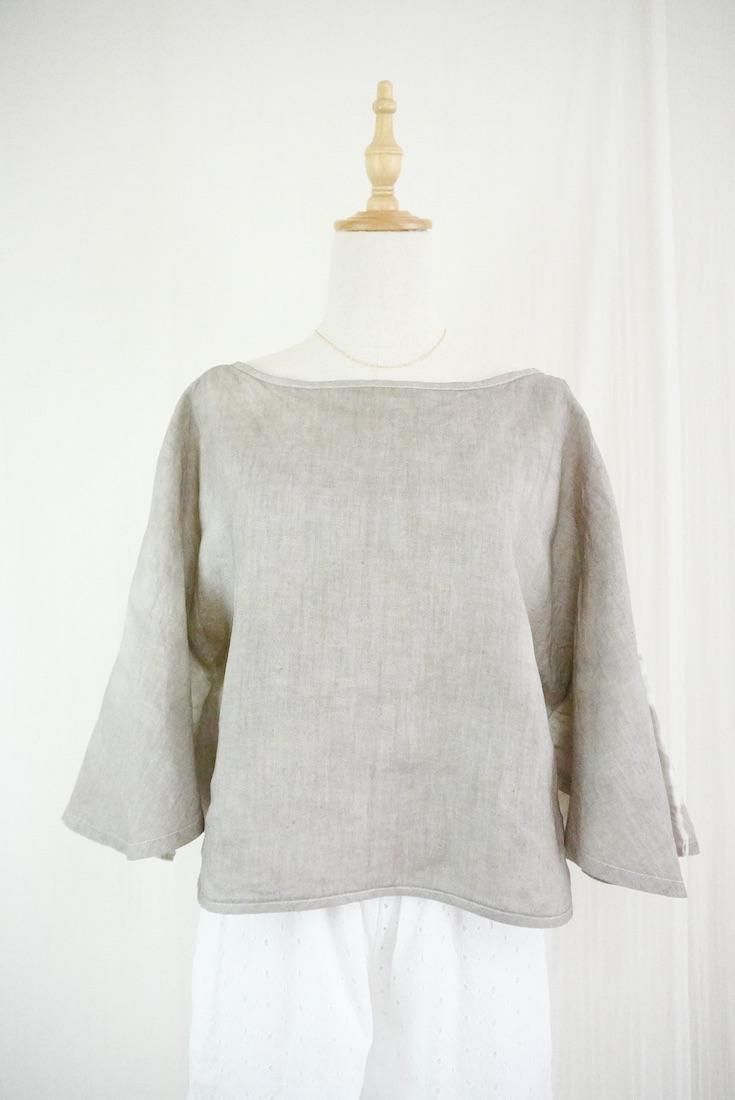 French Linen 2way flare sleeve top Taupe