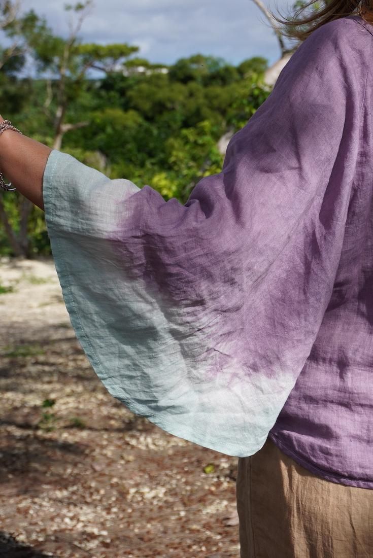 French Linen 2way flare sleeve top Violet x Sage