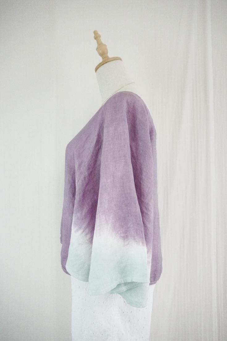 French Linen 2way flare sleeve top Violet x Sage