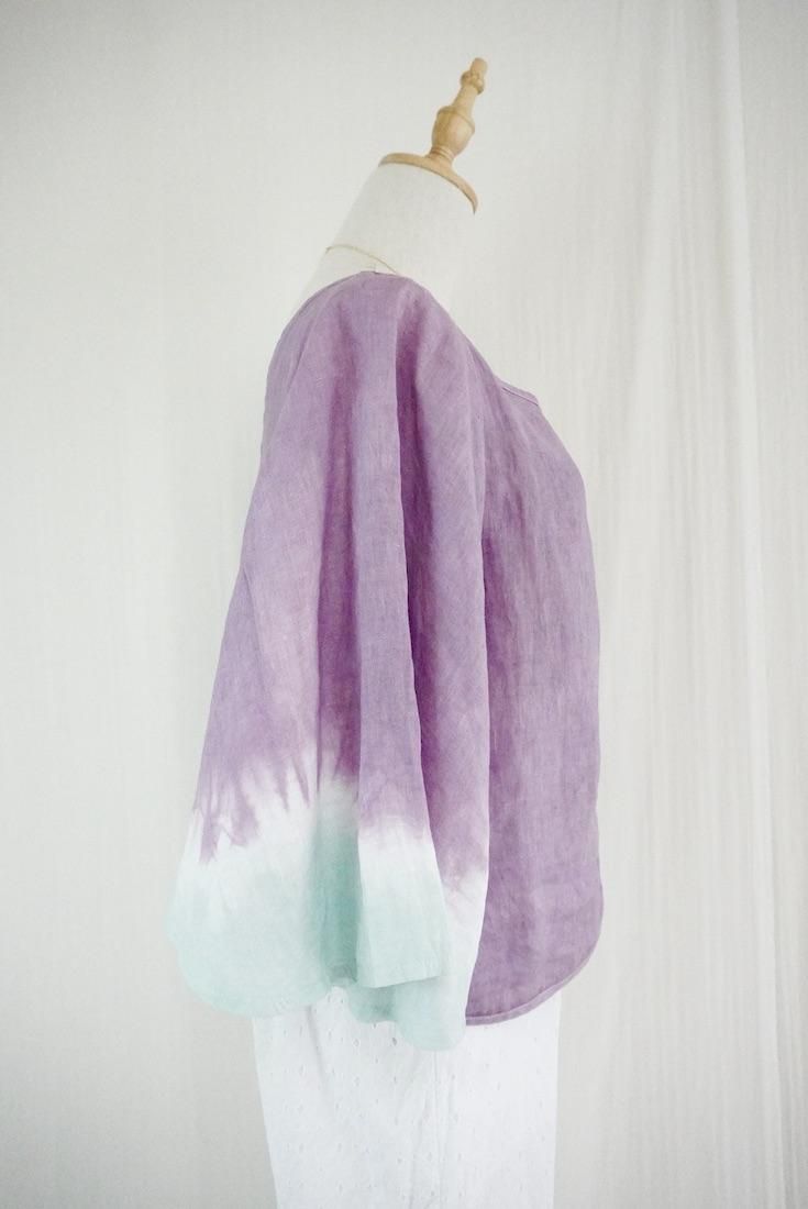 French Linen 2way flare sleeve top Violet x Sage