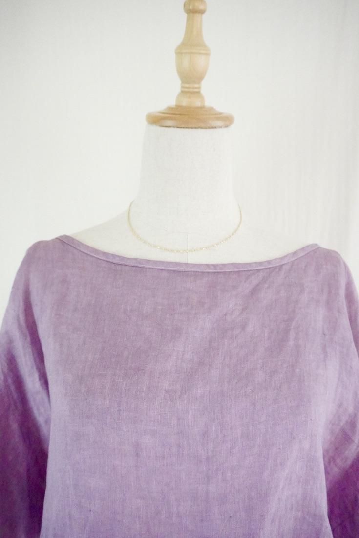 French Linen 2way flare sleeve top Violet x Sage