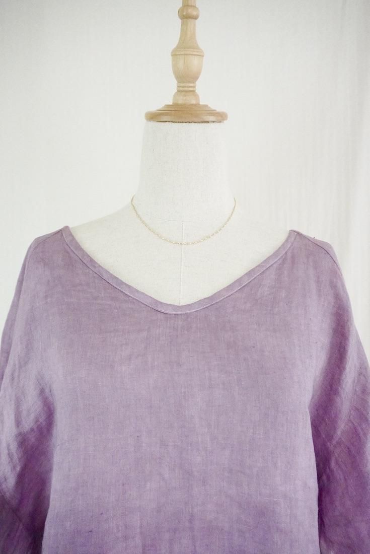 French Linen 2way flare sleeve top Violet x Sage