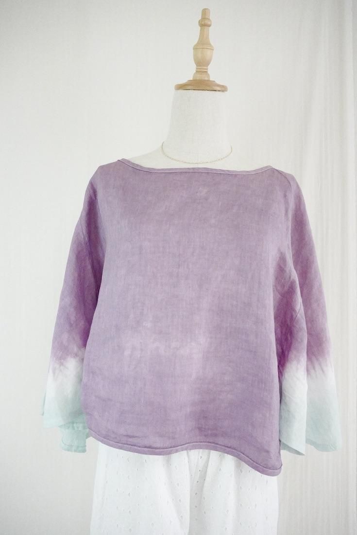 French Linen 2way flare sleeve top Violet x Sage