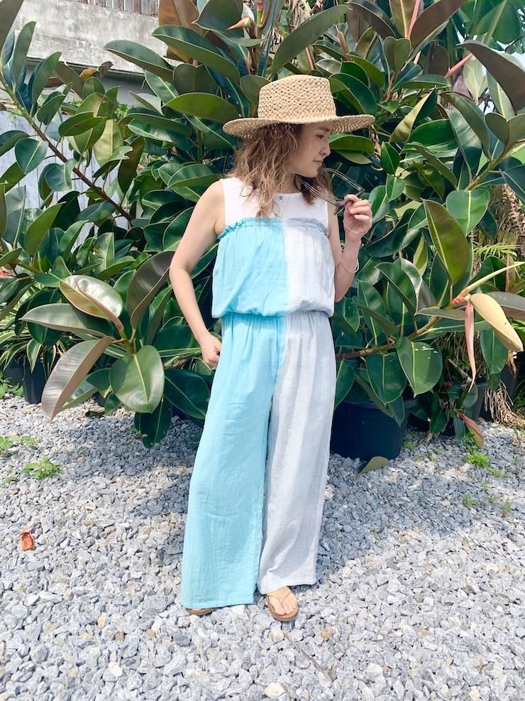 W-gauze Bare top all in one Horizon x Turquoise x Lemon