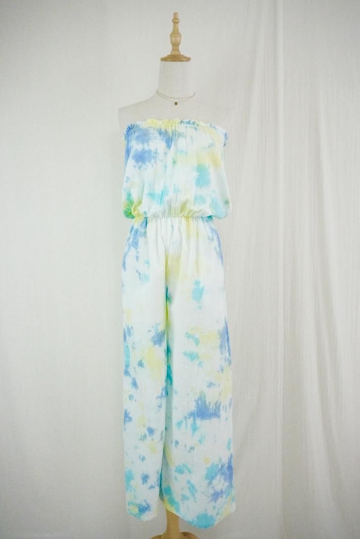 W-gauze Bare top all in one Horizon x Turquoise x Lemon