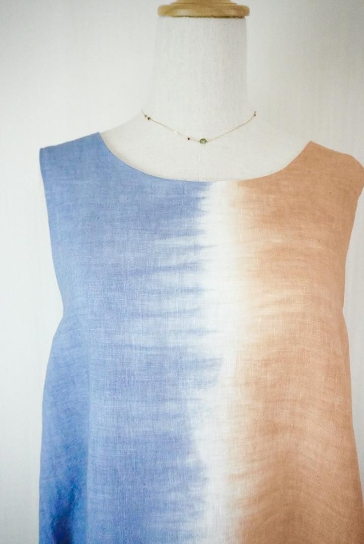 French Linen Back open op Terracotta x Slateblue