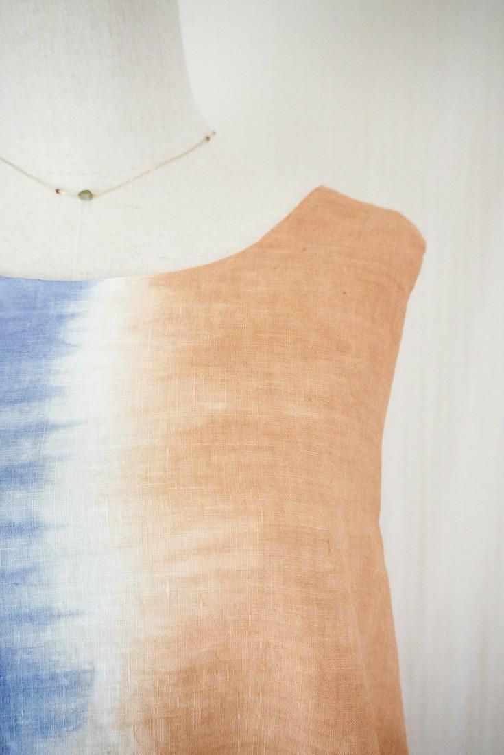 French Linen Back open op Terracotta x Slateblue