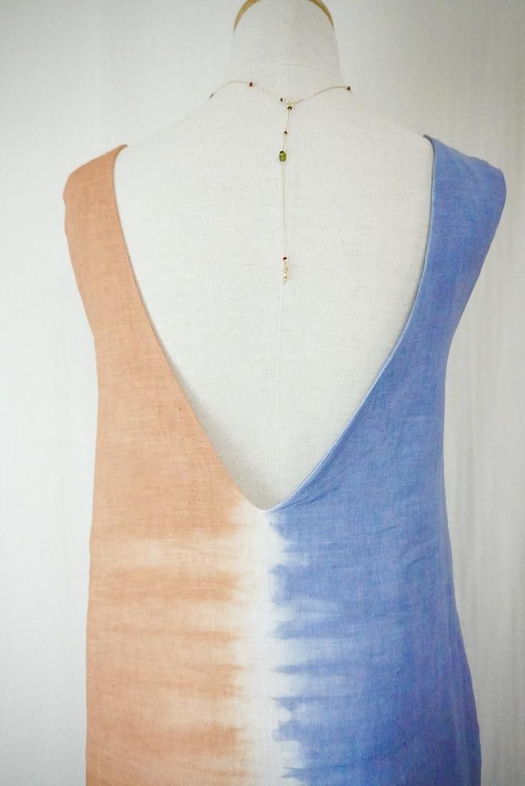 French Linen Back open op Terracotta x Slateblue