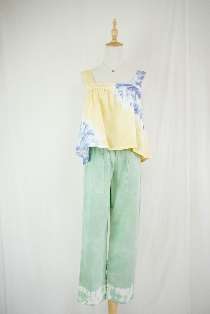 W-gauze Flare tank top Custard x Lavender