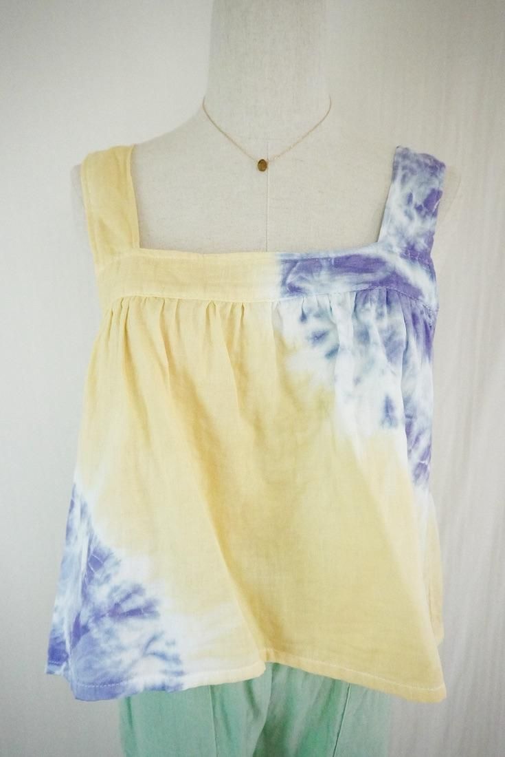W-gauze Flare tank top Custard x Lavender