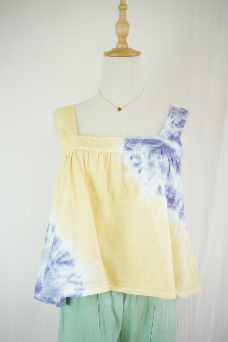 W-gauze Flare tank top Custard x Lavender
