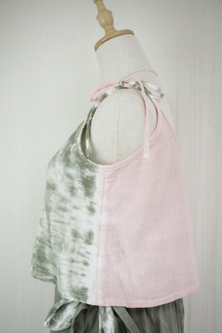 W gauze Ribbon Camisole Greentea x Pinkbeige