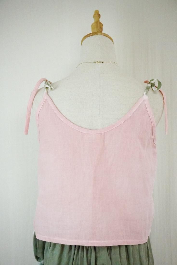W gauze Ribbon Camisole Greentea x Pinkbeige