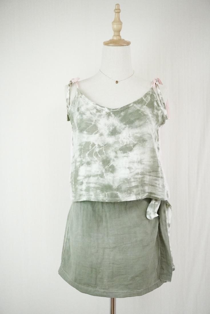 W gauze Ribbon Camisole Greentea x Pinkbeige