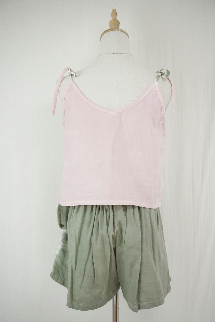 W gauze Ribbon Camisole Greentea x Pinkbeige