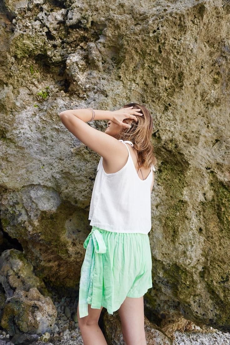 W gauze Ribbon Camisole Greentea x Pinkbeige