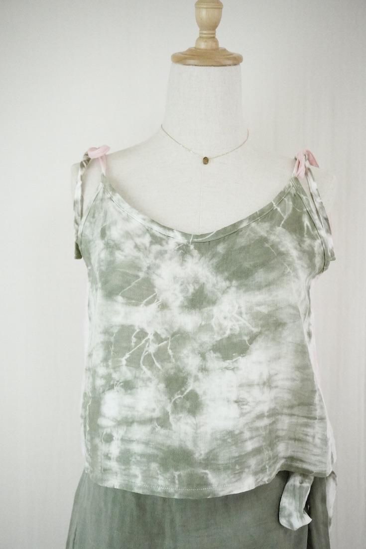 W gauze Ribbon Camisole Greentea x Pinkbeige