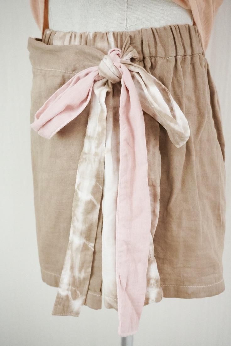 W gauze Wrap short pants Brownsugar x Pinkbeige