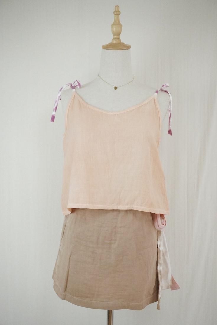 W gauze Wrap short pants Brownsugar x Pinkbeige
