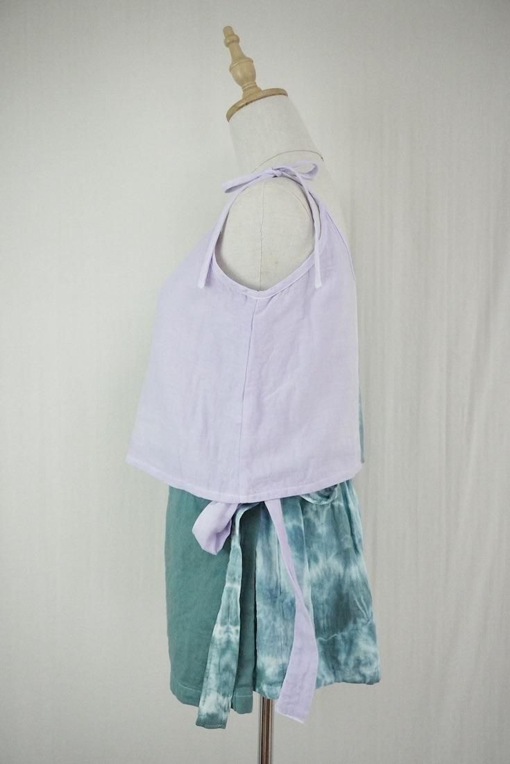 W gauze Wrap short pants Deepgreen x Lilac